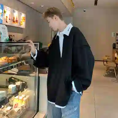 悍戈 美式复古简约宽松假两件字母刺绣长袖通勤卫衣 男女同款