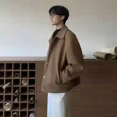 悍戈 美式毛呢高级感慵懒风学院风复古潮牌韩系小众百搭休闲舒适保暖加厚宽松呢料炸街夹克外套 男女同款