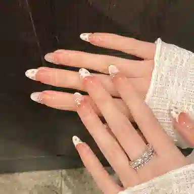 韵月乔 莫奈花园碎花裙摆法式气质纯欲  穿戴甲 中梯椭圆粉色渐变