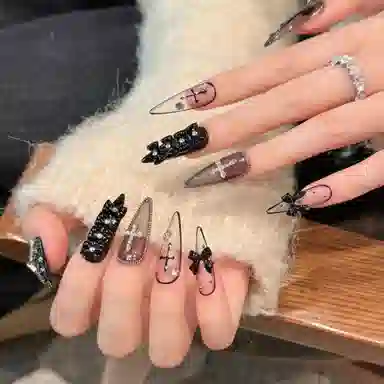 韵月乔 暗黑蝴蝶纯手工高货精品暗黑哥特  尖型长款暗黑纯色 纯欲