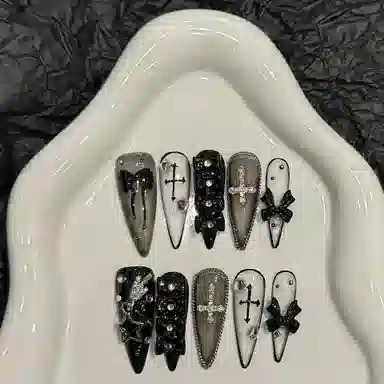 韵月乔 暗黑蝴蝶纯手工高货精品暗黑哥特  尖型长款暗黑纯色 纯欲