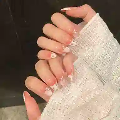 韵月乔 莫奈花园碎花裙摆法式气质纯欲  穿戴甲 中梯椭圆粉色渐变