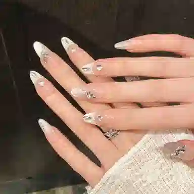 韵月乔 淡雅月光猫眼爱心显白气质  穿戴甲 中梯椭圆粉色渐变 纯欲