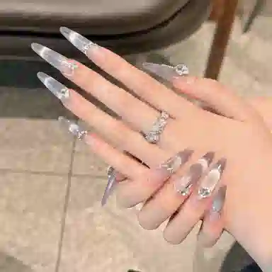 韵月乔 紫玉瑶光纯手工猫眼高级感  穿戴甲 尖型紫色渐变 爆闪