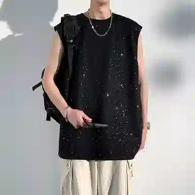 美式复古高街冰丝凉感学院风璀璨星空高级感设计纯色基础款运动跑步篮球健身日常通勤薄款速干宽松透气百搭休闲无袖背心 男女同款