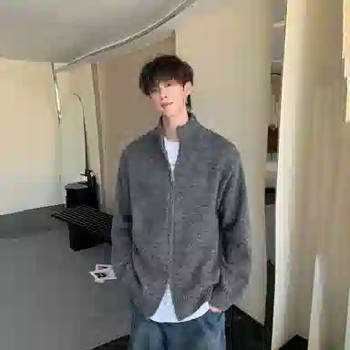 悍戈 韩版秋冬双拉链开衫 柔软亲肤立领慵懒百搭针织衫 男女同款