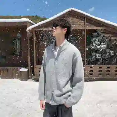 悍戈 韩版秋冬双拉链开衫 柔软亲肤立领慵懒百搭针织衫 男女同款