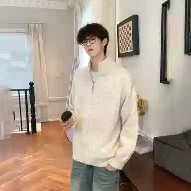 悍戈 韩版秋冬双拉链开衫 柔软亲肤立领慵懒百搭针织衫 男女同款