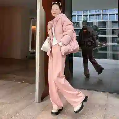 美洋 樱花休闲裤 清丽高腰抽绳垂感直筒阔腿休闲拖地长裤 女款 粉色