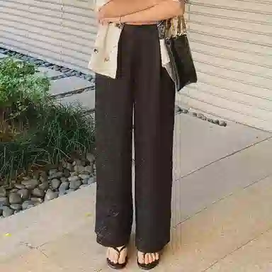 美洋 纯色简约暗纹提花拉链休闲裤 女款