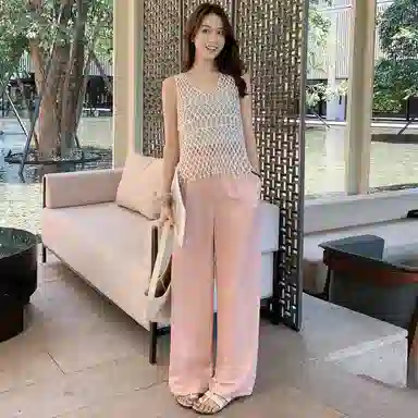 美洋 纯色简约暗纹提花拉链休闲裤 女款