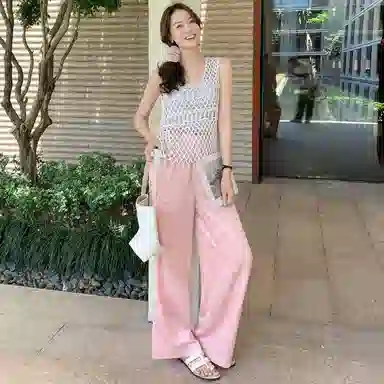 美洋 纯色简约暗纹提花拉链休闲裤 女款