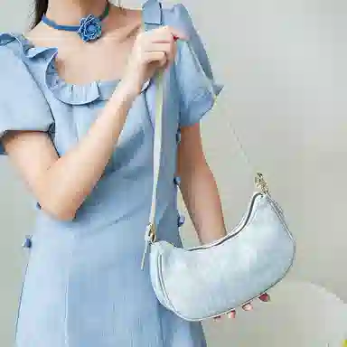 JANE KLAIN Denim Crescent Bag Small Light Blue
