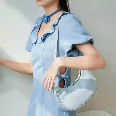 JANE KLAIN Denim Crescent Bag Small Light Blue