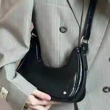 JANE KLAIN Simple Shoulder Bag Dark Night Black Silver