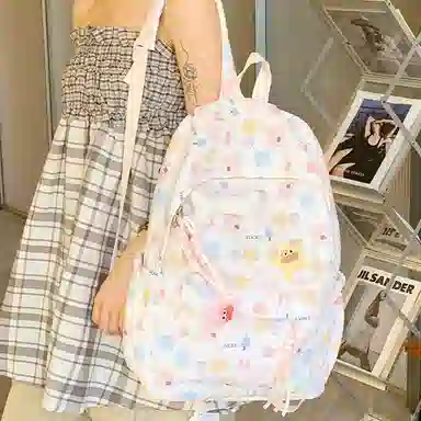 JANE KLAIN Cute Korean Style Fabric Backpack Cream White Peach Pink Sky Blue