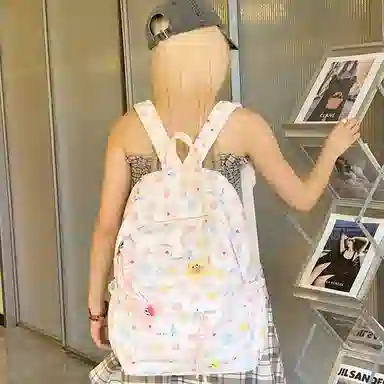 JANE KLAIN Cute Korean Style Fabric Backpack Cream White Peach Pink Sky Blue