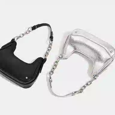 JANE KLAIN Simple Shoulder Bag Dark Night Black Silver