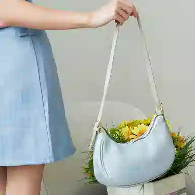 JANE KLAIN Denim Crescent Bag Small Light Blue