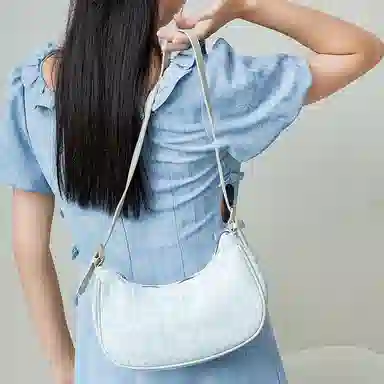 JANE KLAIN Denim Crescent Bag Small Light Blue