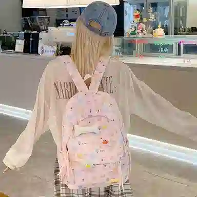 JANE KLAIN Cute Korean Style Fabric Backpack Cream White Peach Pink Sky Blue