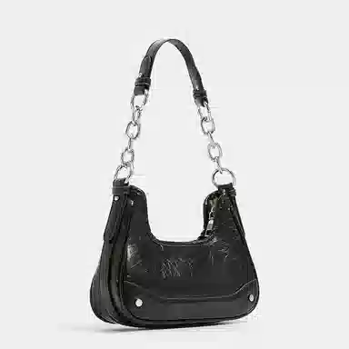 JANE KLAIN Simple Shoulder Bag Dark Night Black Silver