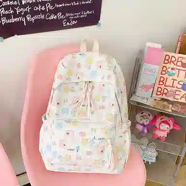 JANE KLAIN Cute Korean Style Fabric Backpack Cream White Peach Pink Sky Blue