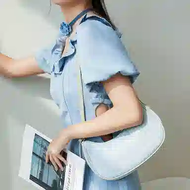 JANE KLAIN Denim Crescent Bag Small Light Blue