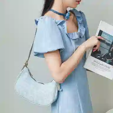 JANE KLAIN Denim Crescent Bag Small Light Blue