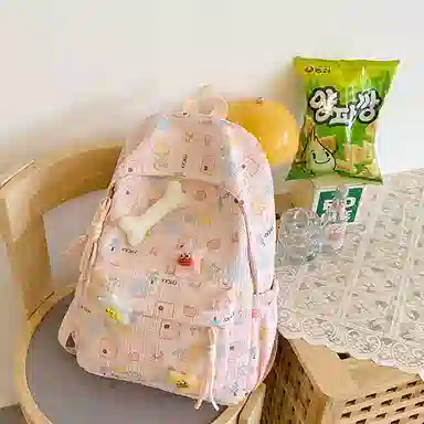 JANE KLAIN Cute Korean Style Fabric Backpack Cream White Peach Pink Sky Blue