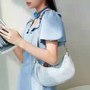 JANE KLAIN Denim Crescent Bag Small Light Blue