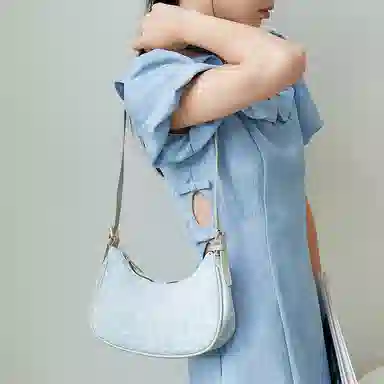 JANE KLAIN Denim Crescent Bag Small Light Blue
