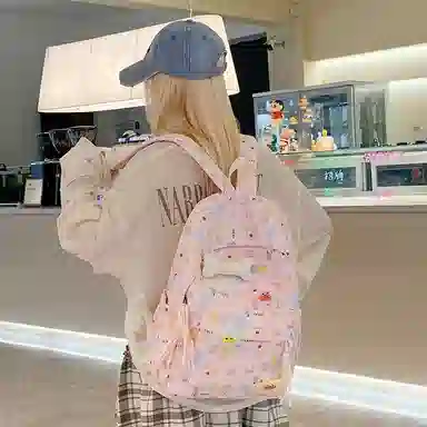 JANE KLAIN Cute Korean Style Fabric Backpack Cream White Peach Pink Sky Blue