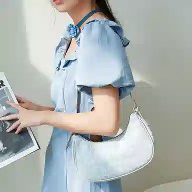 JANE KLAIN Denim Crescent Bag Small Light Blue