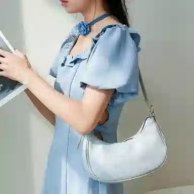 JANE KLAIN Denim Crescent Bag Small Light Blue