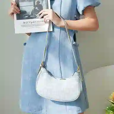 JANE KLAIN Denim Crescent Bag Small Light Blue