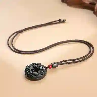 印象眸 平安扣 新中式八方来财锁骨链简约轻奢多财多福瑞兽貔貅玉石吊坠 礼盒包装#好运 黑曜石 项链 男女同款情侣款