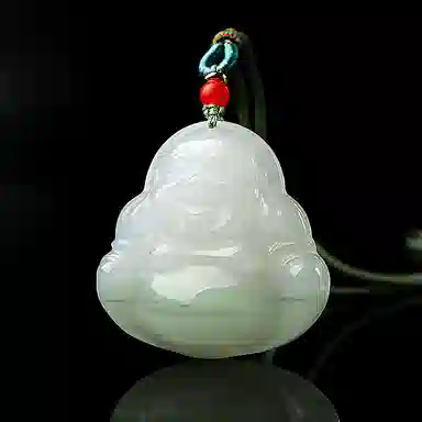 印象眸 玉佛公 新中式古风经典大肚弥勒佛玉吊坠 天山翠 项链 男女同款情侣款