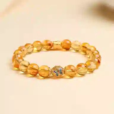 印象眸 新中式精致简约化茧成蝶气质小众设计多财多福时来运转八方来财蝴蝶福蝶礼盒包装好运天然 黄水晶 手串 女款