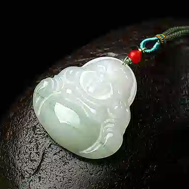 印象眸 玉佛公 新中式古风经典大肚弥勒佛玉吊坠 天山翠 项链 男女同款情侣款