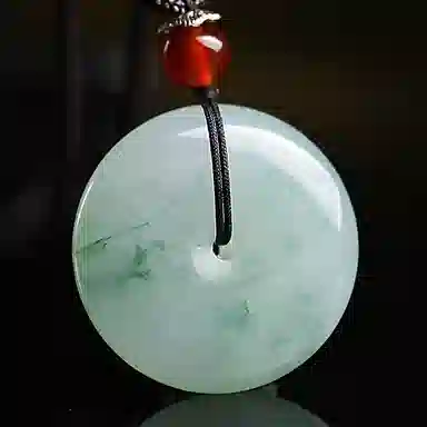 印象眸 玉平安扣 新中式古风简约经典飘花如意平安玉吊坠 天山翠 项链 男女同款情侣款 礼品 礼盒包装