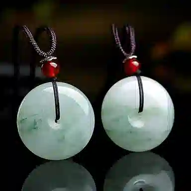 印象眸 玉平安扣 新中式古风简约经典飘花如意平安玉吊坠 天山翠 项链 男女同款情侣款 礼品 礼盒包装