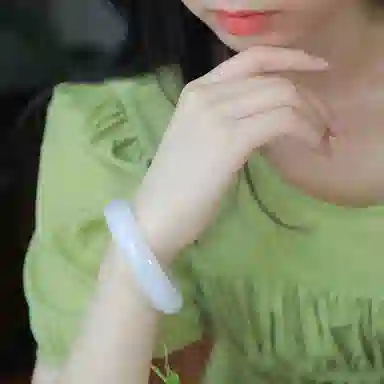 印象眸 白月光平安镯 新中式古风国潮精致轻奢优雅素净素圈白透 金丝玉 玉石手镯 女款 礼品 礼盒包装