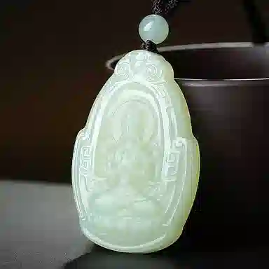 印象眸 新中式古风国潮观音佛公 和田玉 项链 男女同款情侣款 青白玉