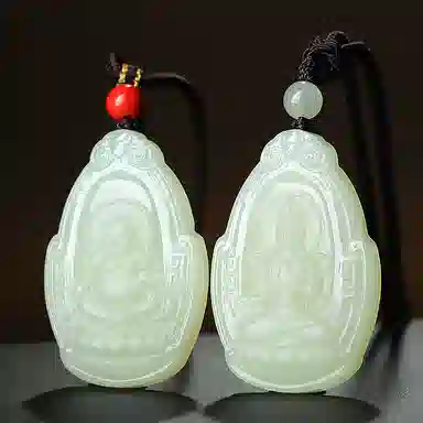 印象眸 新中式古风国潮观音佛公 和田玉 项链 男女同款情侣款 青白玉