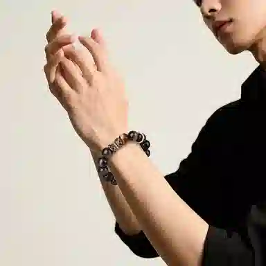 【好运莲莲】 印象眸 新中式小众设计精致简约气质通勤风并蒂莲本命年素圈转运珠单圈手饰 礼盒包装 黑曜石 手串 男女同款情侣款