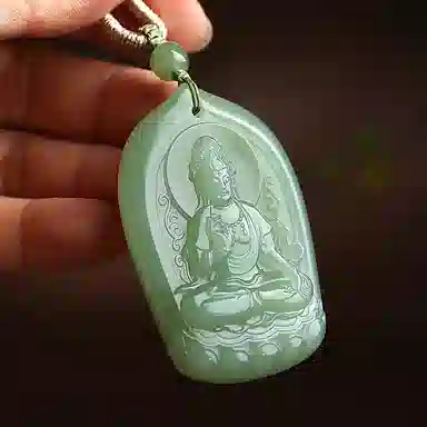 印象眸 双面雕刻观音 仵孟超大师作品 新中式国潮湖水绿玉吊坠 和田玉 项链 男款 青白玉