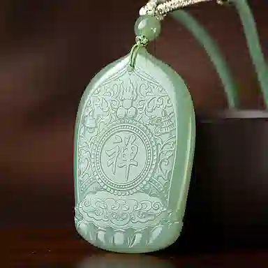 印象眸 双面雕刻观音 仵孟超大师作品 新中式国潮湖水绿玉吊坠 和田玉 项链 男款 青白玉