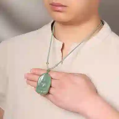 印象眸 双面雕刻观音 仵孟超大师作品 新中式国潮湖水绿玉吊坠 和田玉 项链 男款 青白玉