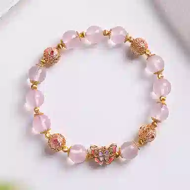 印象眸 新中式旺桃花转运国潮甜美风高级感气质百搭时来运转蝴蝶福蝶手饰 #好运 粉水晶 手串 女款